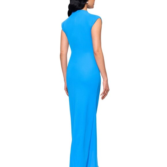 Betsy & Adam Women's Mock-Neck Cap-Sleeve Ruched Gown – Ocean Blue NWT, Size 10 - Picture 4 of 4